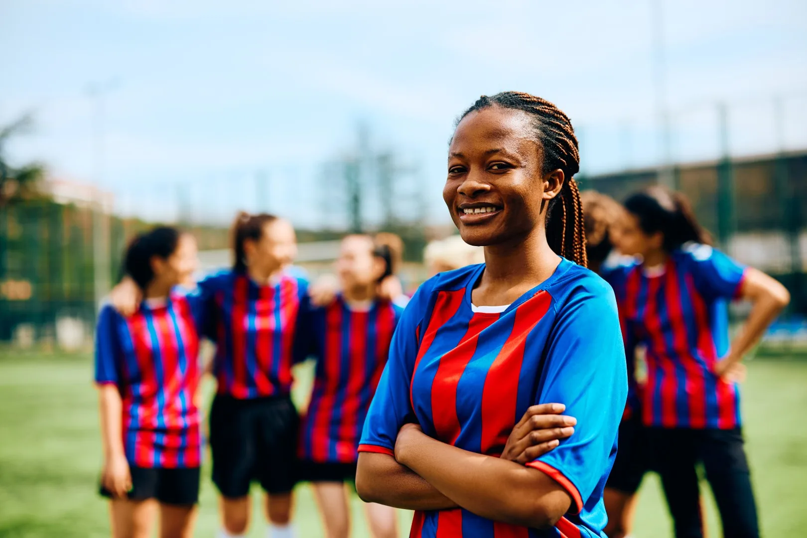 Confident Black Female Soccer Player At The Stadiu